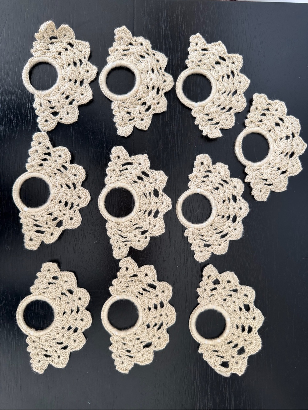 Handmade Cream Crochet Napkin Rings - Set of 10